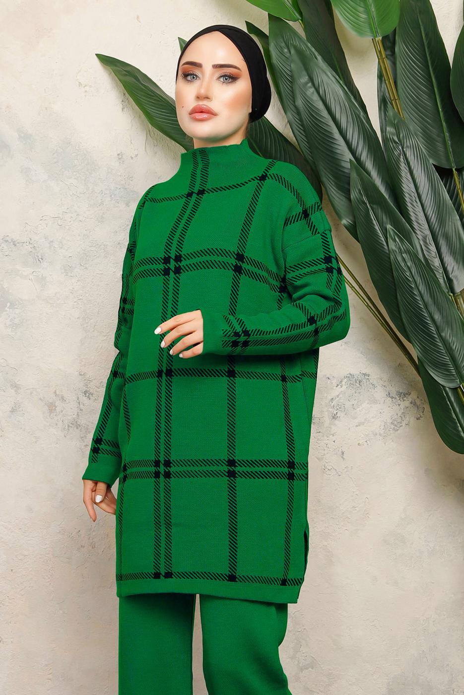 Tesettür giyim YEŞİL TRİKO TUNİK T 5308-1