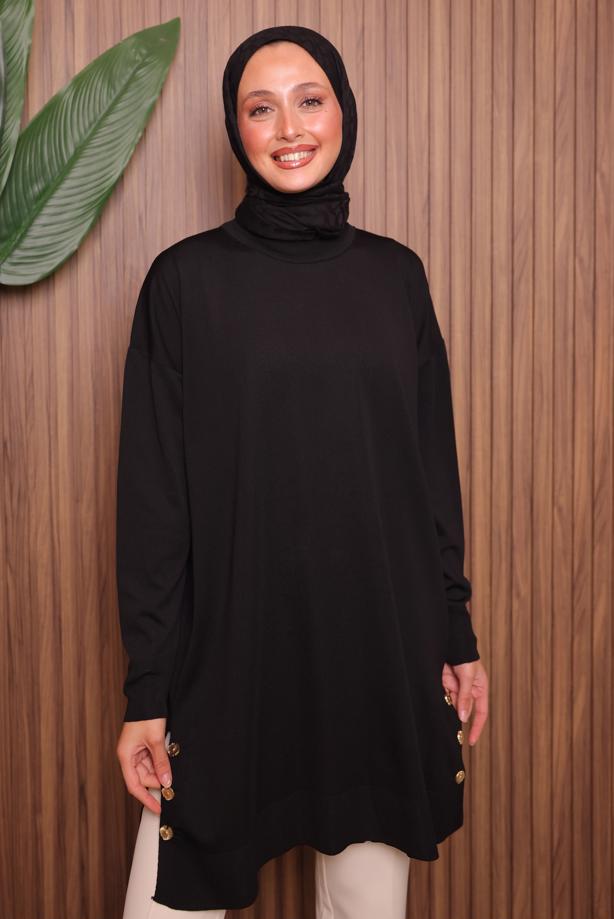 Tesettür giyim SİYAH TRİKO TUNİK T 6007 - TRENDTESETTÜR