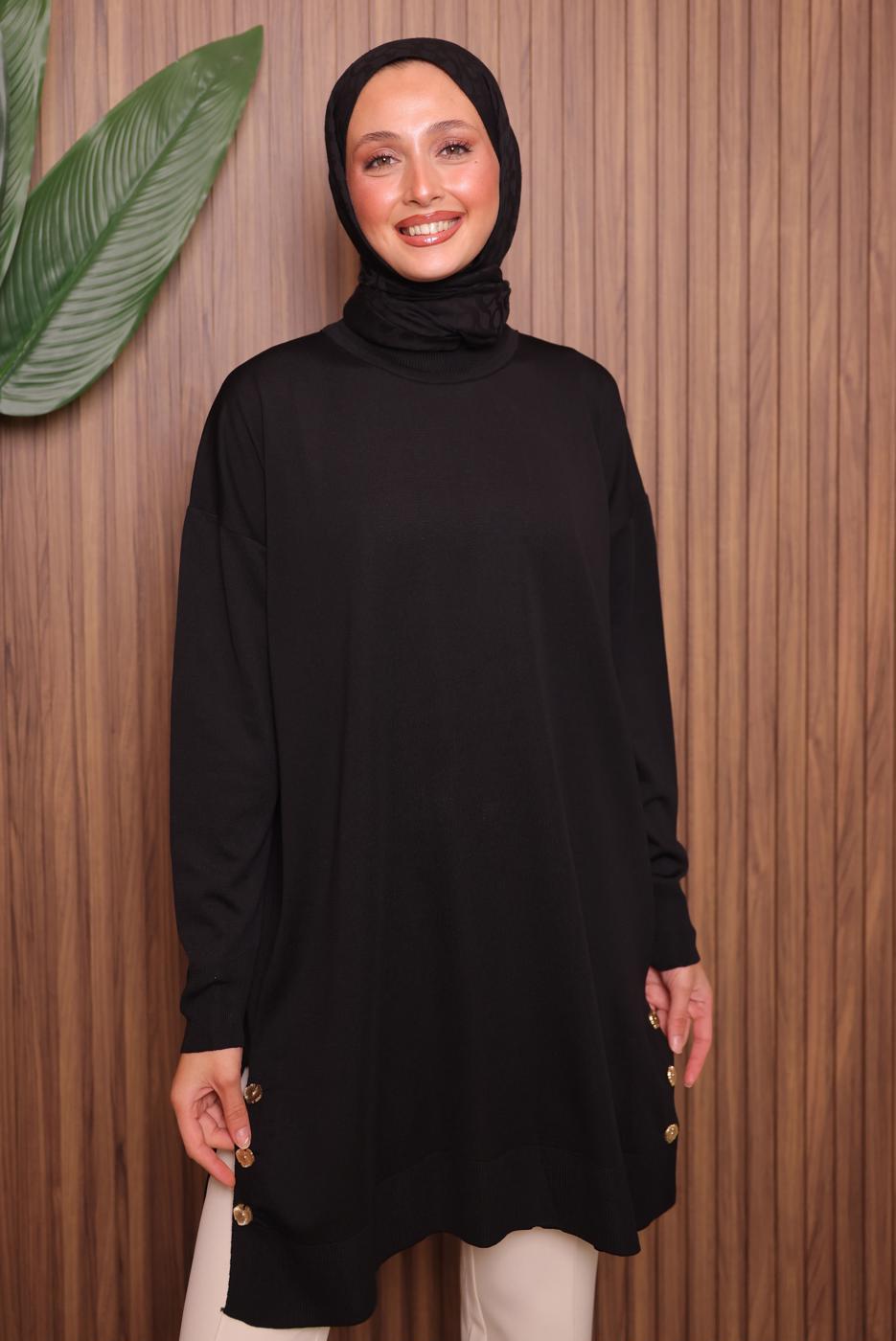 Tesettür giyim SİYAH TRİKO TUNİK T 6007