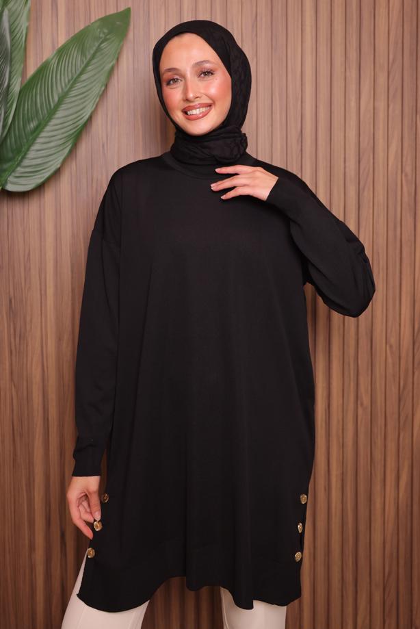 Tesettür giyim SİYAH TRİKO TUNİK T 6007 - TRENDTESETTÜR