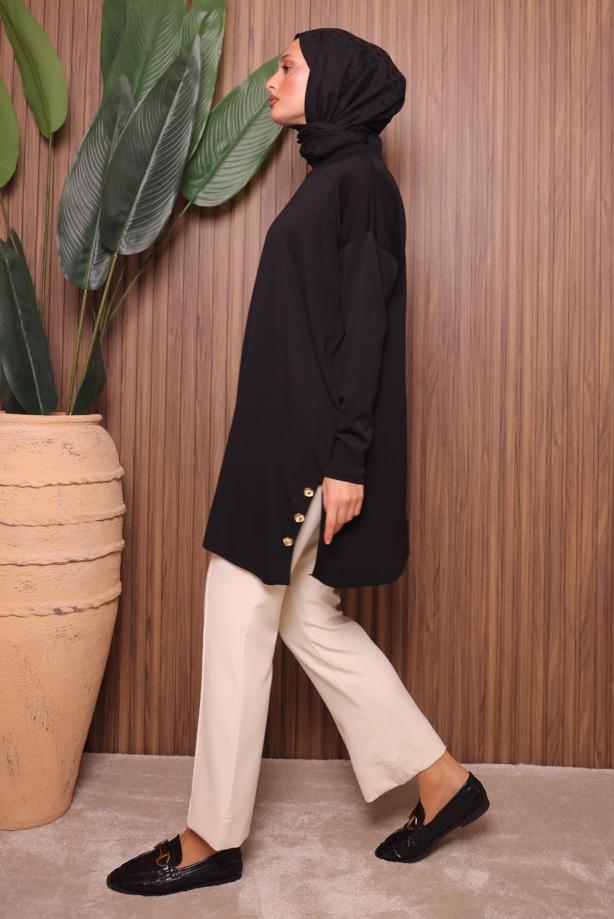 Tesettür giyim SİYAH TRİKO TUNİK T 6007 - TRENDTESETTÜR