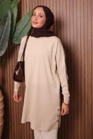 Tesettür giyim BEJ TRİKO TUNİK T 6007