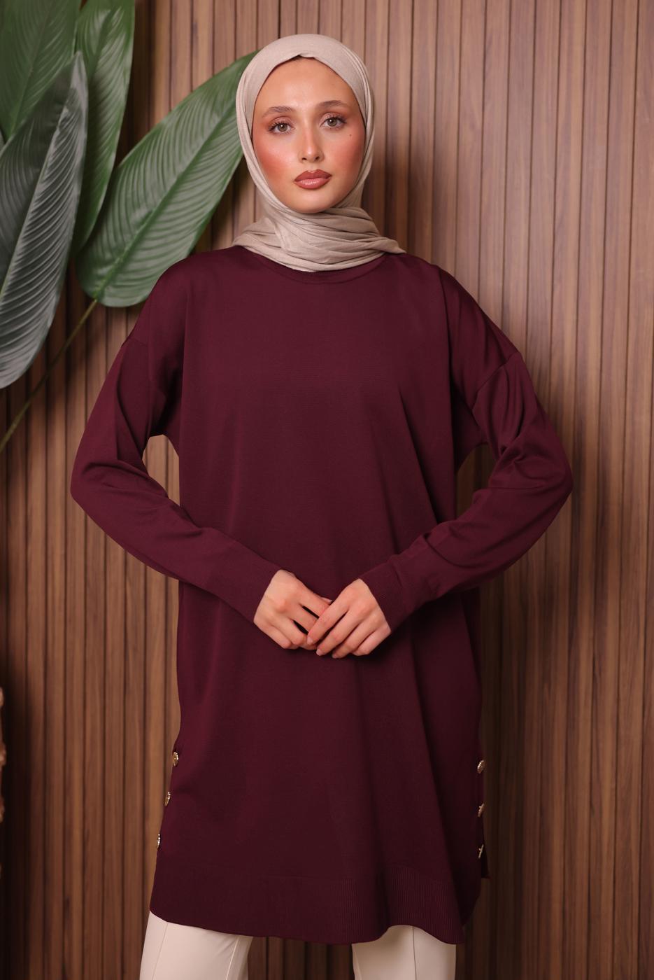 Tesettür giyim BORDO TRİKO TUNİK T 6007