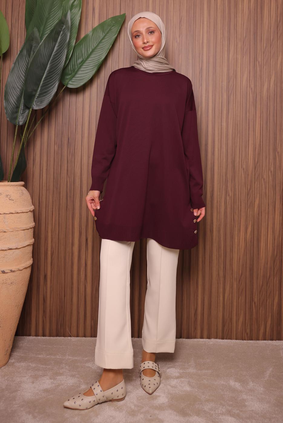 Tesettür giyim BORDO TRİKO TUNİK T 6007
