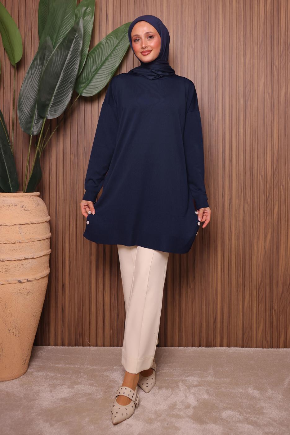 Tesettür giyim LACİVERT TRİKO TUNİK T 6007