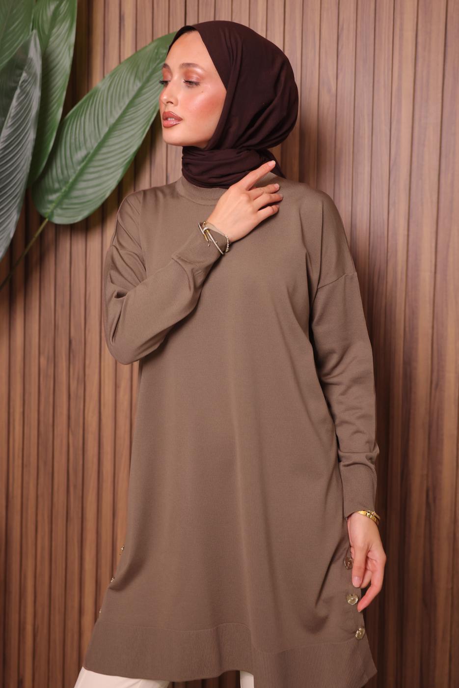 Tesettür giyim VİZON TRİKO TUNİK T 6007