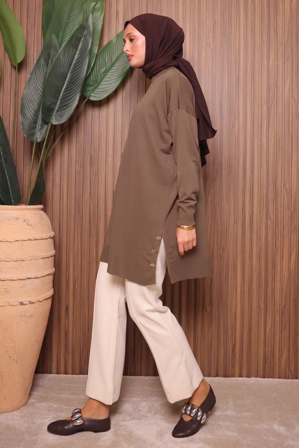 Tesettür giyim VİZON TRİKO TUNİK T 6007 - TRENDTESETTÜR