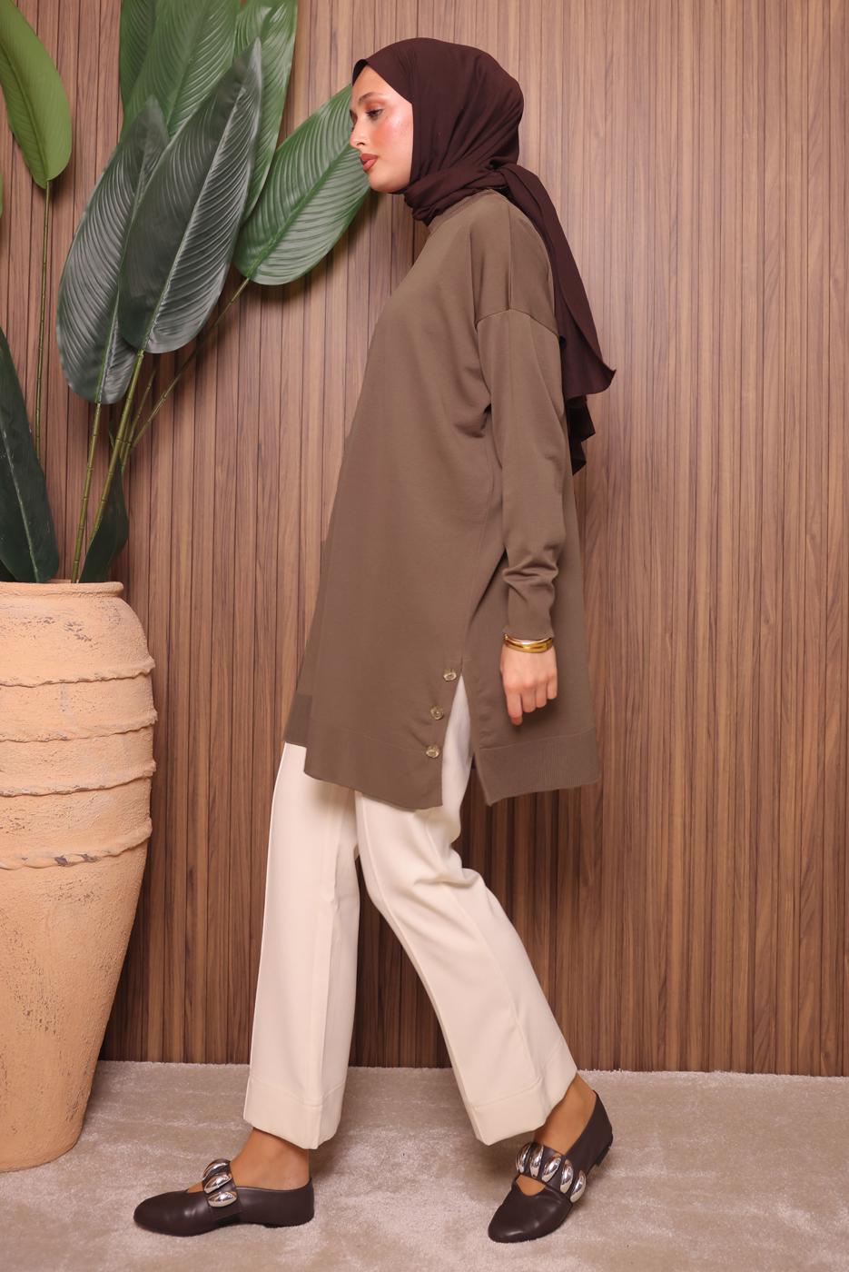 Tesettür giyim VİZON TRİKO TUNİK T 6007