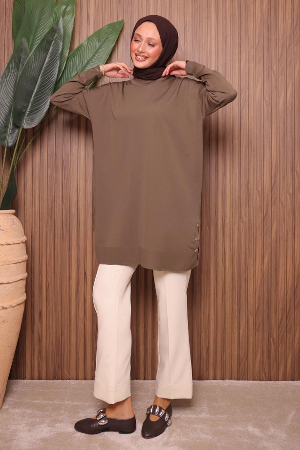 Tesettür giyim VİZON TRİKO TUNİK T 6007 - TRENDTESETTÜR