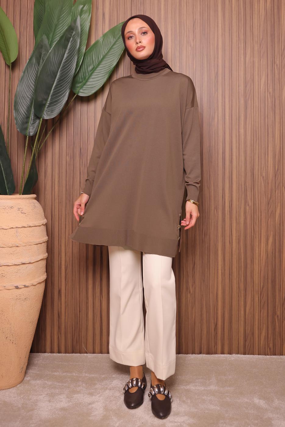 Tesettür giyim VİZON TRİKO TUNİK T 6007