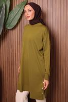 Tesettür giyim YEŞİL TRİKO TUNİK T 6007
