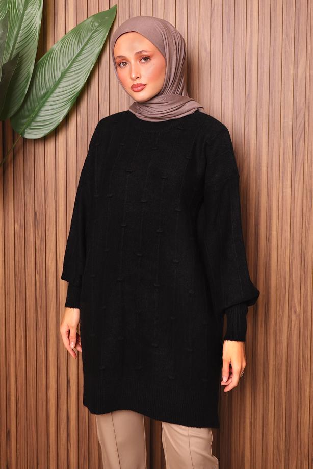Tesettür giyim SİYAH TRİKO TUNİK T 6107 - TRENDTESETTÜR