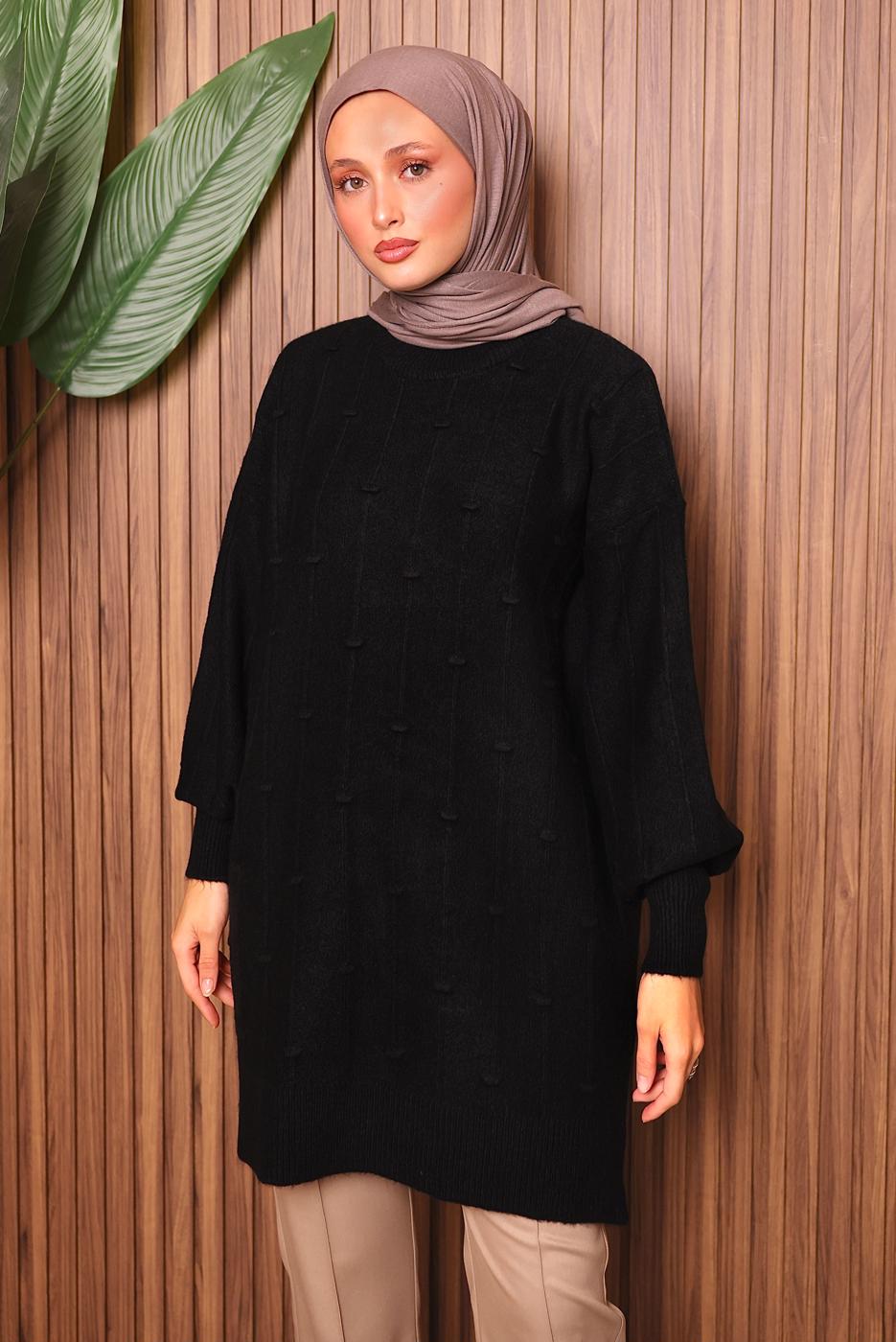Vêtements hijab NOIR TUNIQUE EN MAILLE T 6107