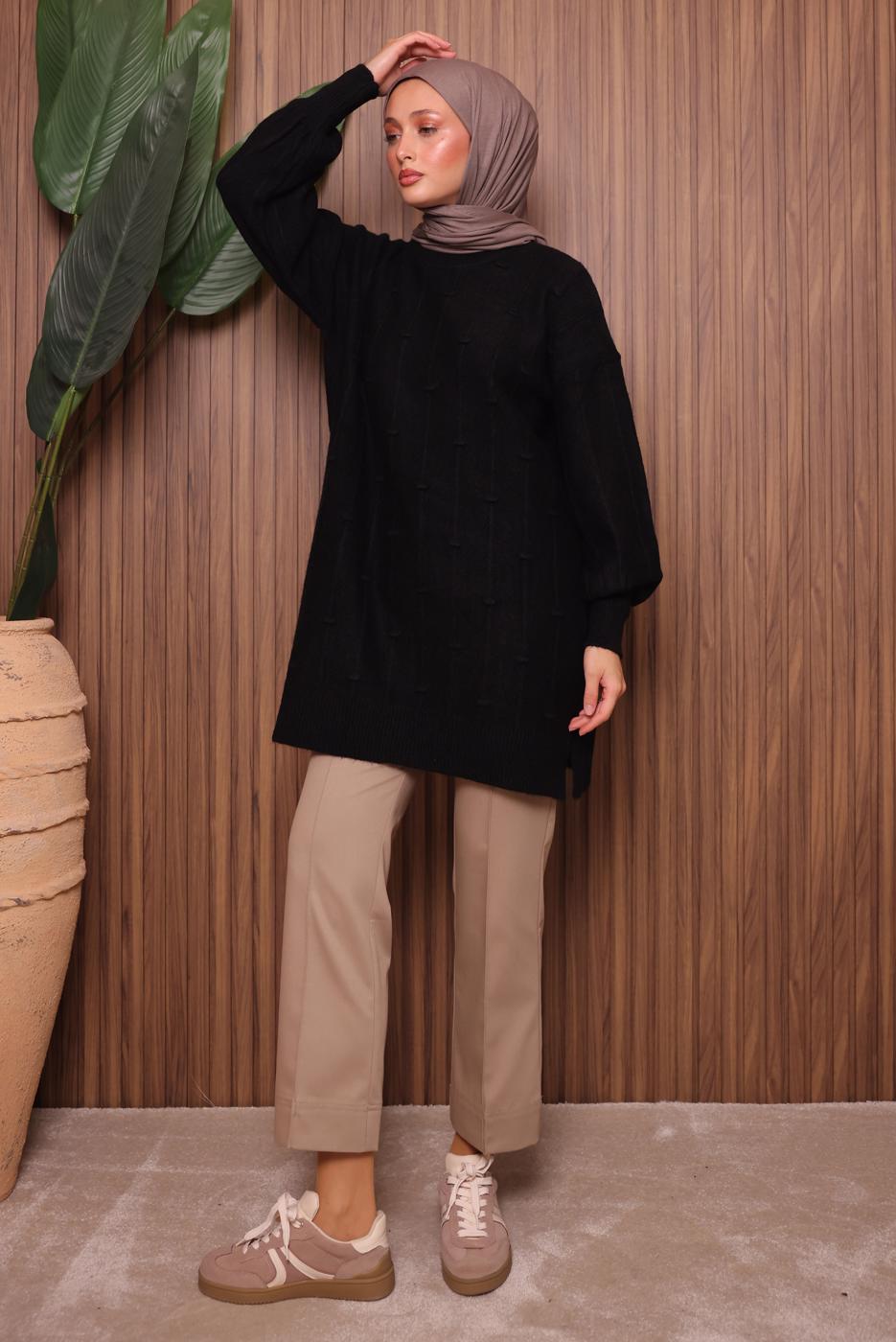 Vêtements hijab NOIR TUNIQUE EN MAILLE T 6107