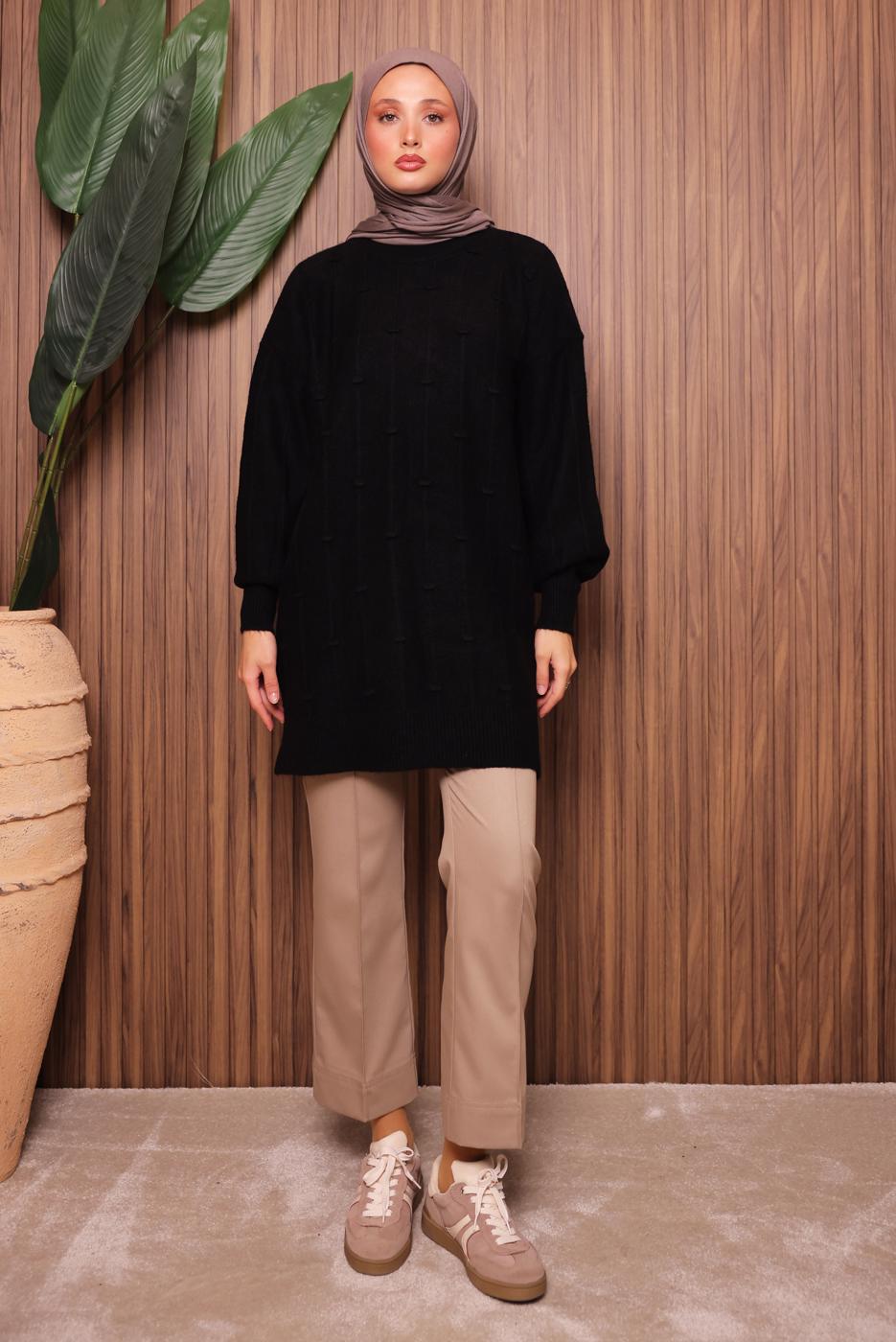 Vêtements hijab NOIR TUNIQUE EN MAILLE T 6107