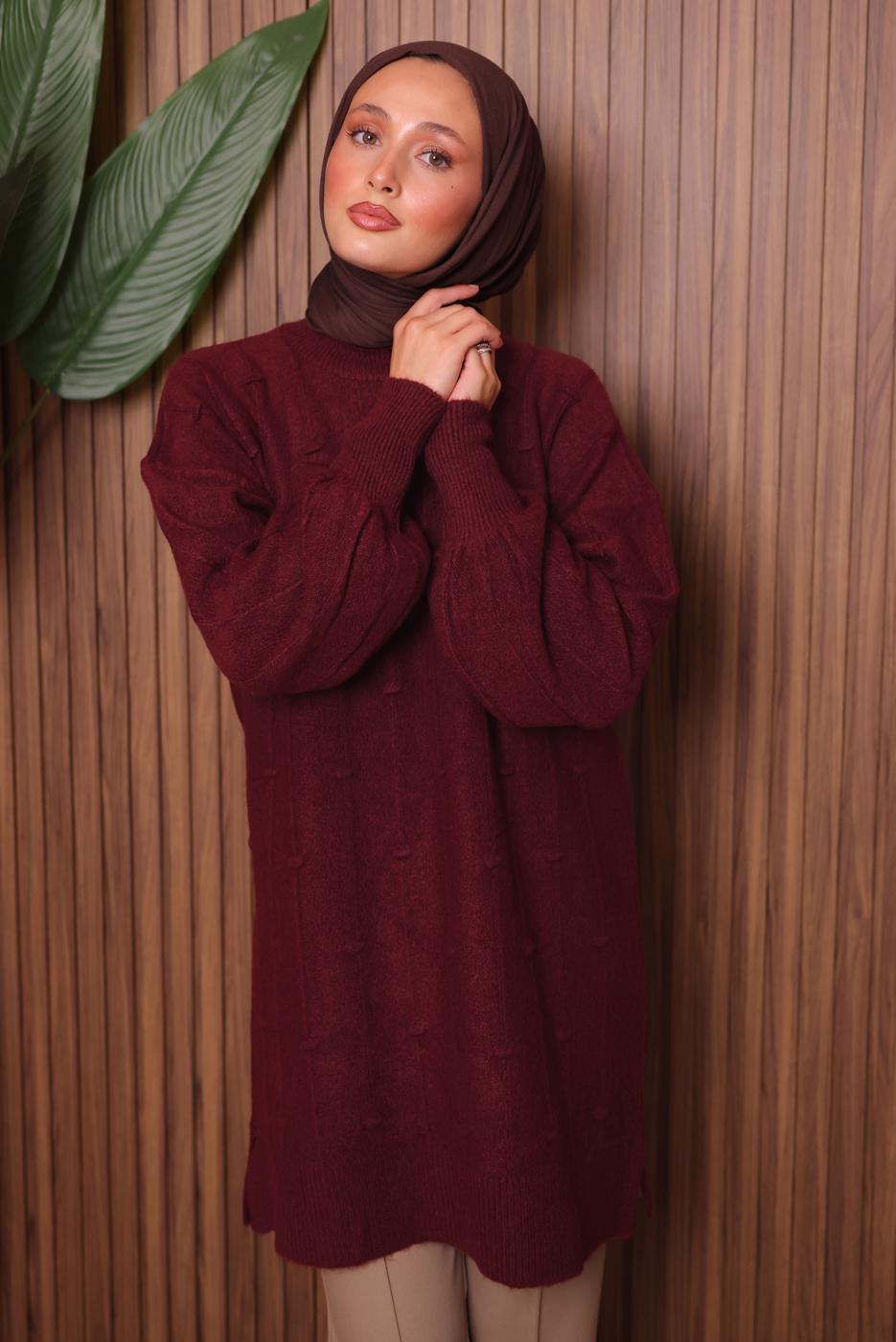 Vêtements hijab ROUGE BORDEAUX TUNIQUE EN MAILLE T 6107