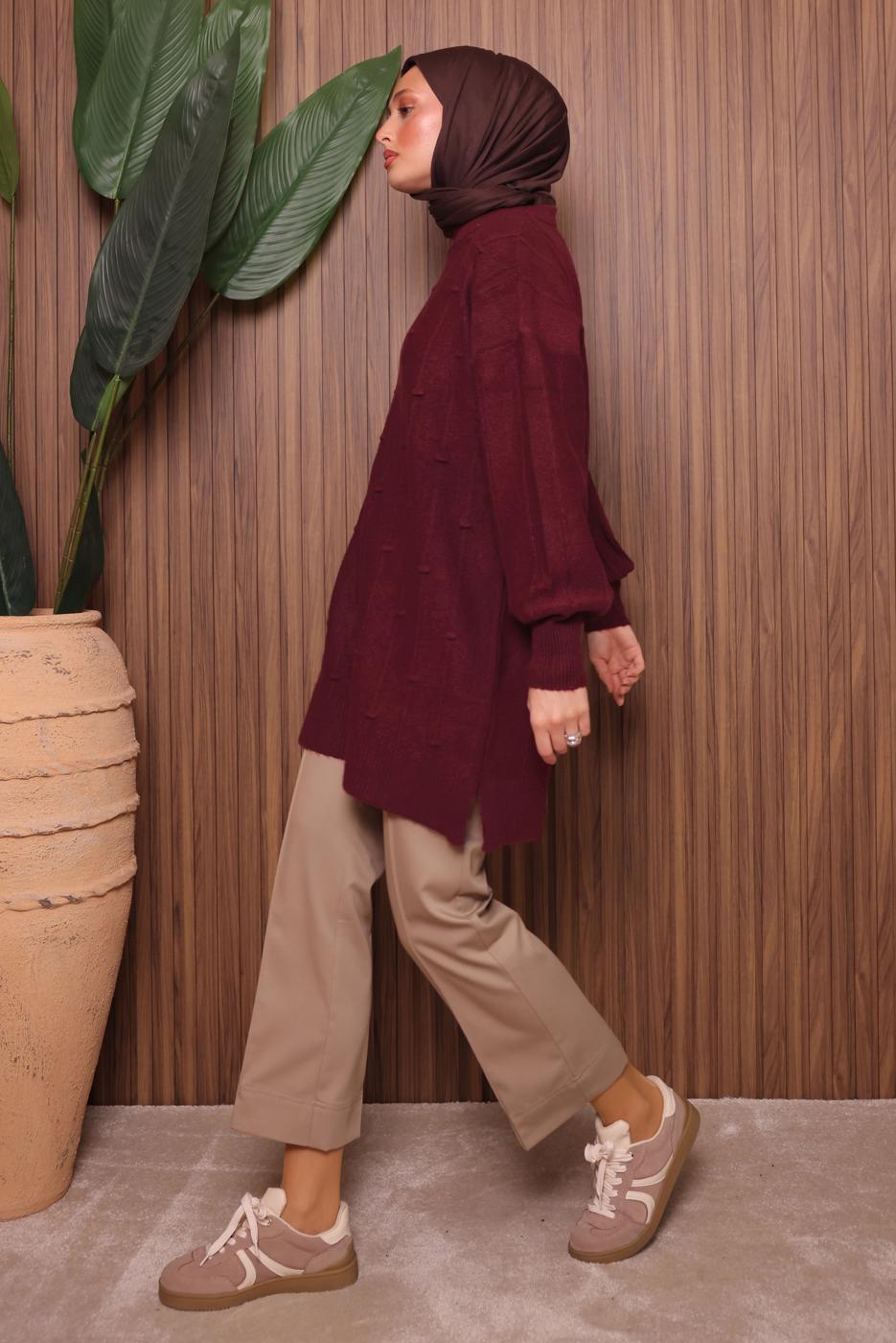 Vêtements hijab ROUGE BORDEAUX TUNIQUE EN MAILLE T 6107