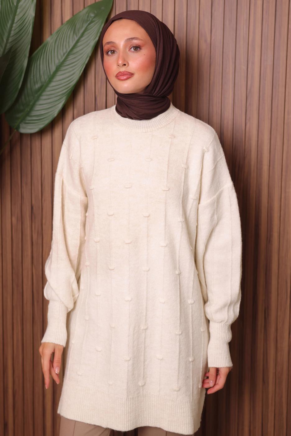 Tesettür giyim EKRU TRİKO TUNİK T 6107