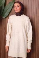 Tesettür giyim EKRU TRİKO TUNİK T 6107