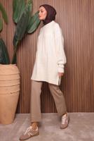 Tesettür giyim EKRU TRİKO TUNİK T 6107