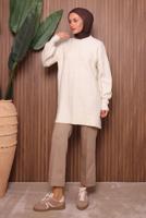 Tesettür giyim EKRU TRİKO TUNİK T 6107