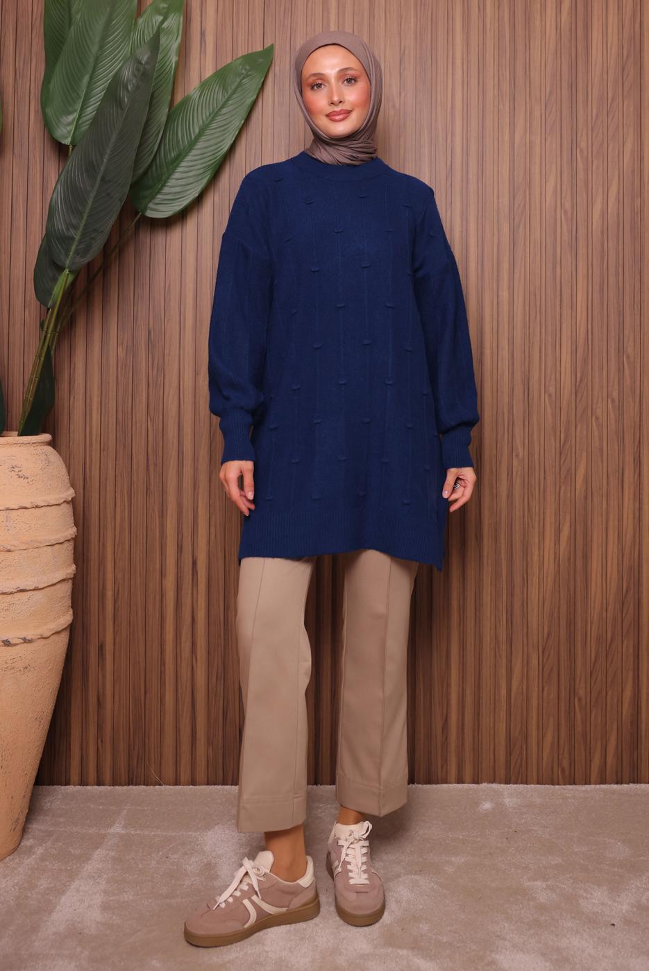 Tesettür giyim LACİVERT TRİKO TUNİK T 6107