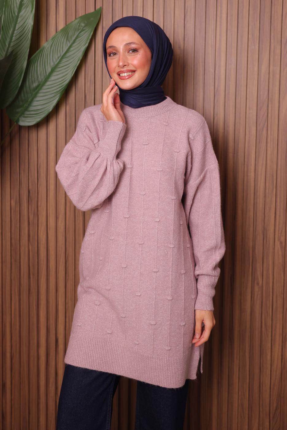 Tesettür giyim PUDRA TRİKO TUNİK T 6107
