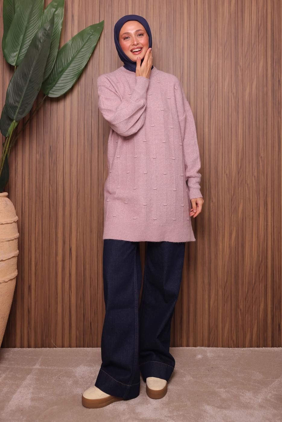 Tesettür giyim PUDRA TRİKO TUNİK T 6107