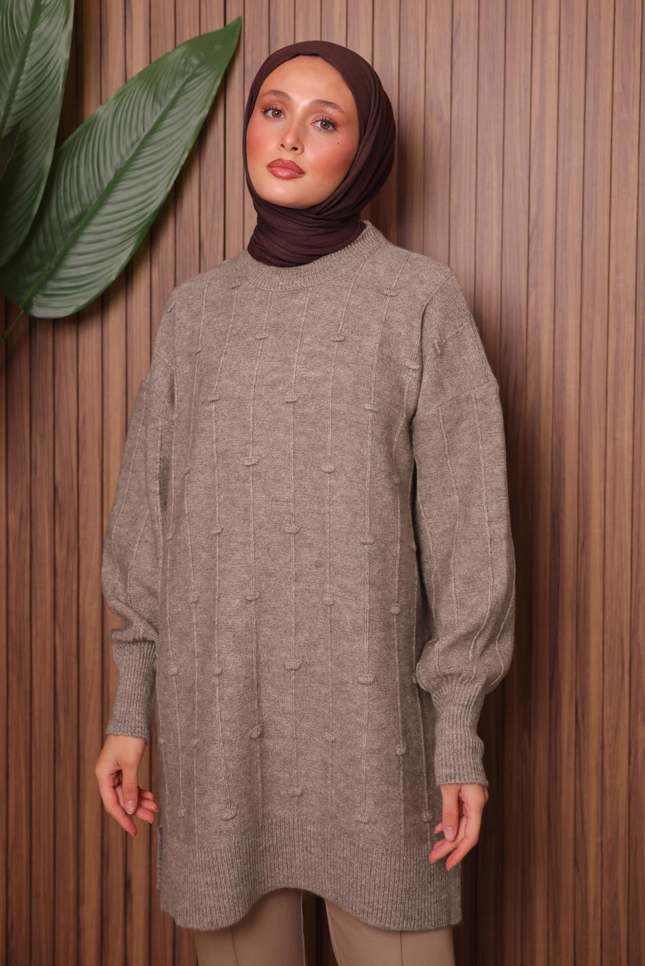 Tesettür giyim VİZON TRİKO TUNİK T 6107