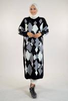 Tesettür giyim SİYAH BAKLAVA DESENLİ TUNİK T 61381