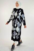 Tesettür giyim SİYAH BAKLAVA DESENLİ TUNİK T 61381