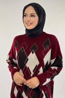 Tesettür giyim BORDO BAKLAVA DESENLİ TUNİK T 61381