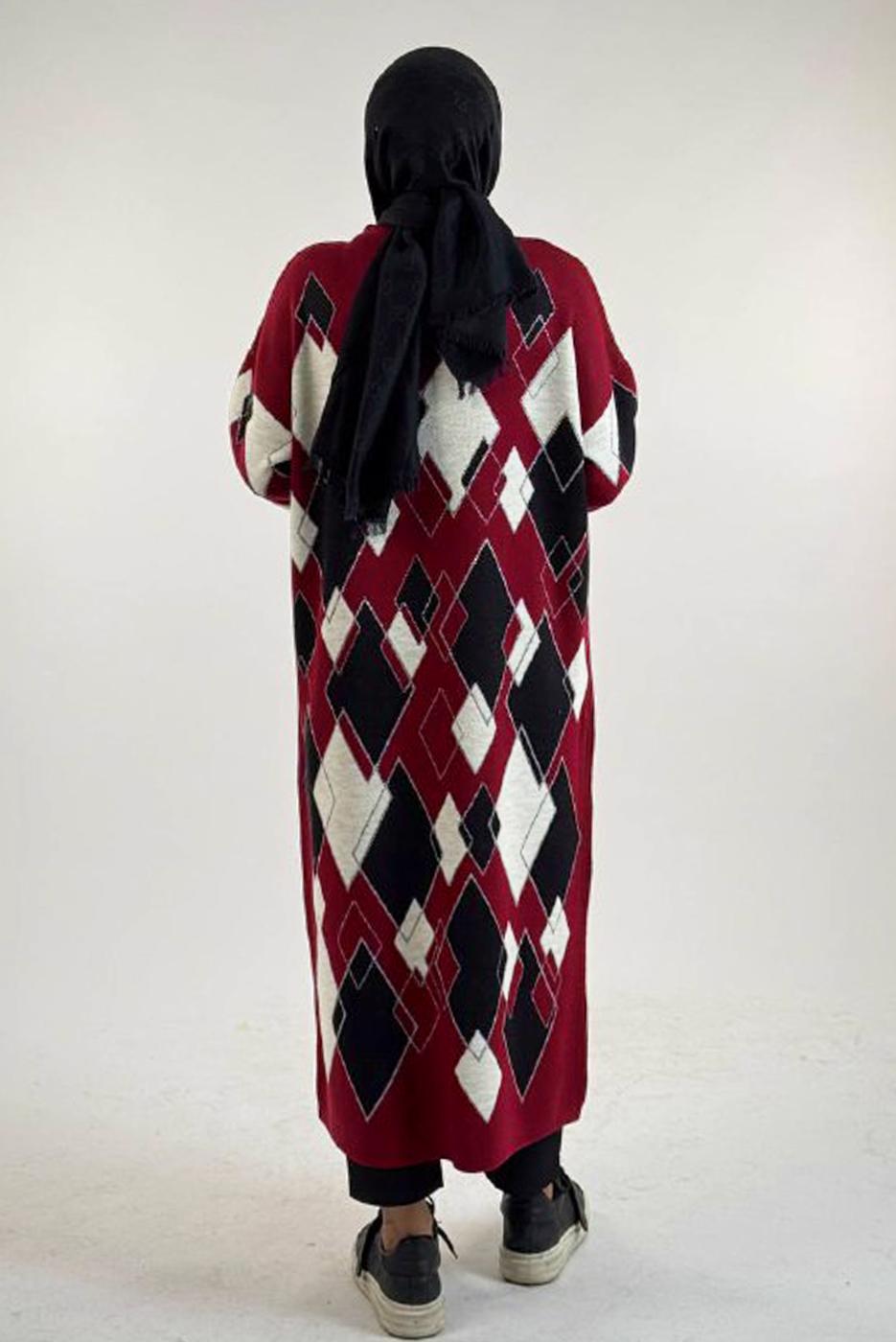 Tesettür giyim BORDO BAKLAVA DESENLİ TUNİK T 61381