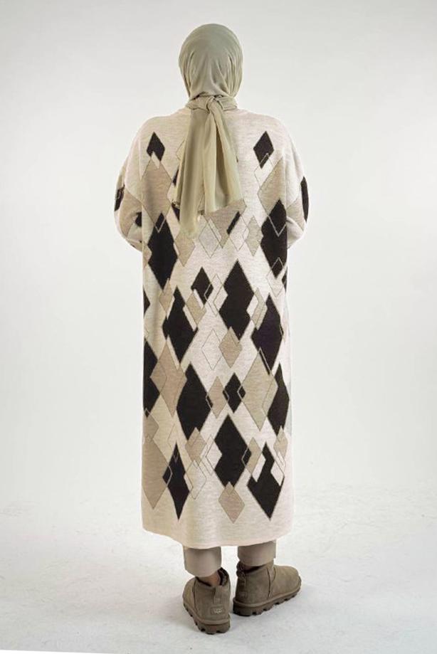 Vêtements hijab BEIGE TUNIQUE À MOTIF DIAMANT T 61381 - TRENDTESETTÜR