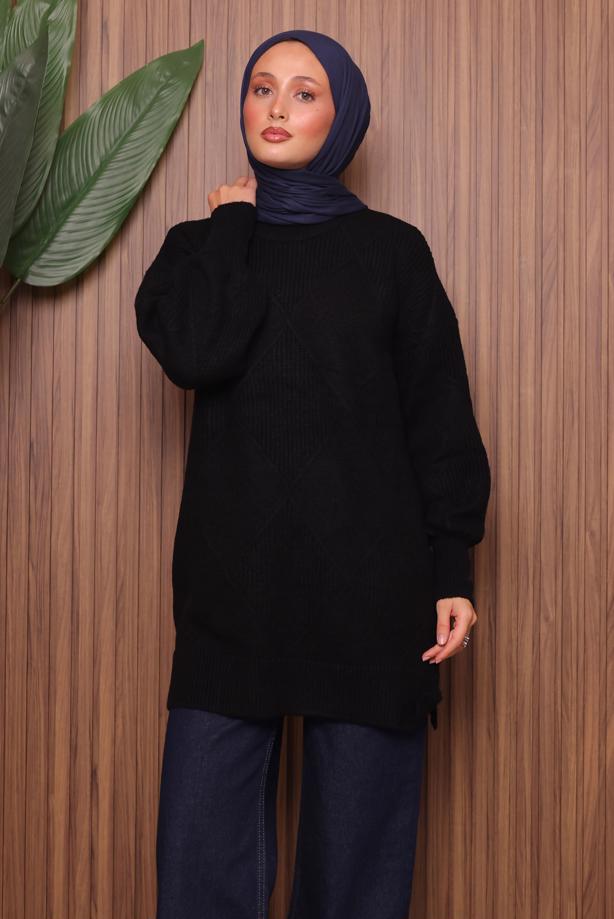 Tesettür giyim SİYAH TRİKO TUNİK T 6207 - TRENDTESETTÜR