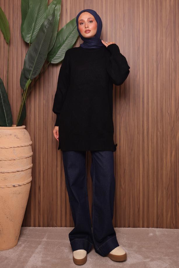Tesettür giyim SİYAH TRİKO TUNİK T 6207 - TRENDTESETTÜR