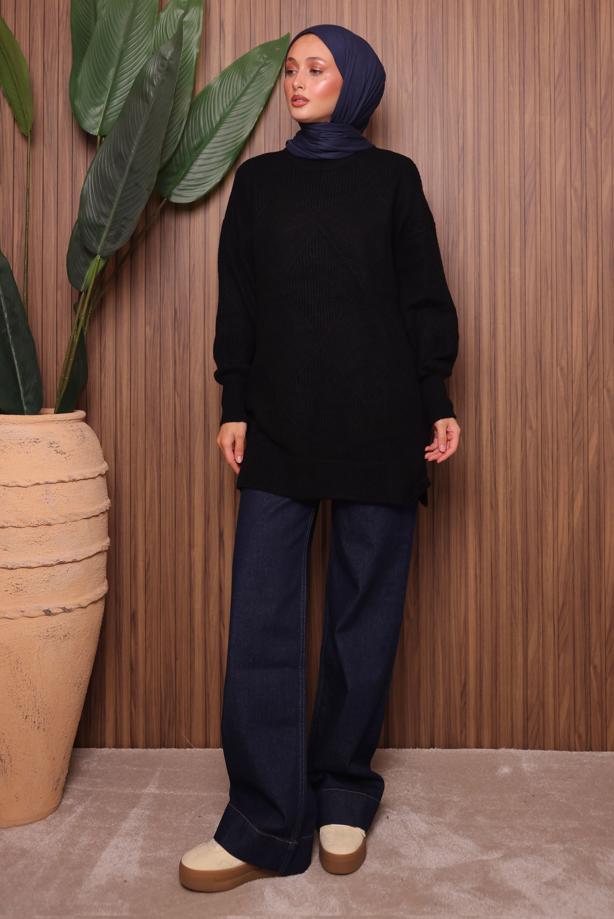 Tesettür giyim SİYAH TRİKO TUNİK T 6207 - TRENDTESETTÜR