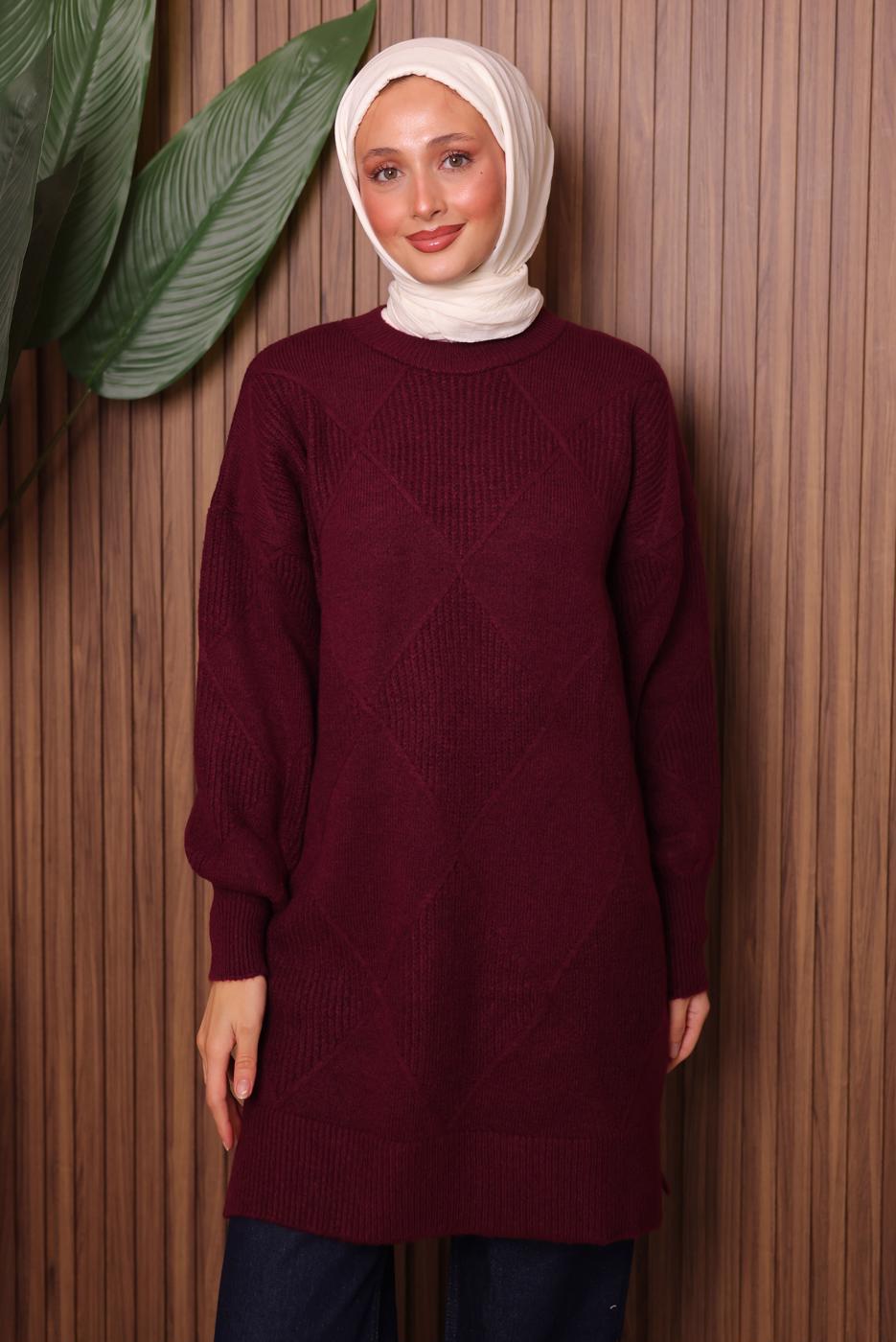 Tesettür giyim BORDO TRİKO TUNİK T 6207