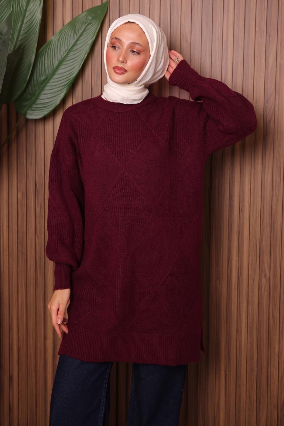 Tesettür giyim BORDO TRİKO TUNİK T 6207
