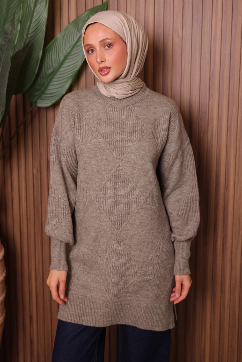 Tesettür giyim VİZON TRİKO TUNİK T 6207