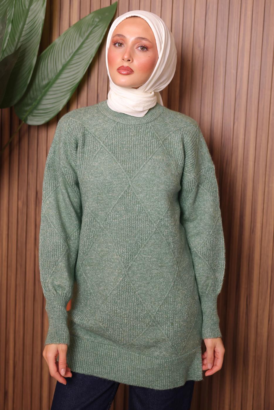 Tesettür giyim YEŞİL TRİKO TUNİK T 6207