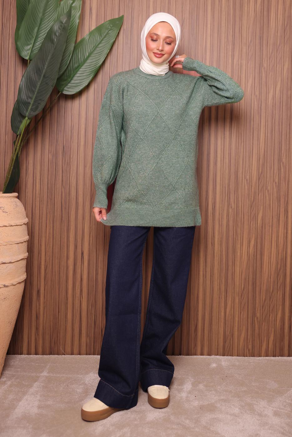 Tesettür giyim YEŞİL TRİKO TUNİK T 6207