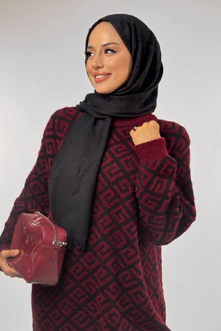 Tesettür giyim BORDO DESENLİ TUNİK T 62381