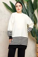 Tesettür giyim SİYAH DİK YAKA ÇİZGİLİ TUNİK T 6308-1