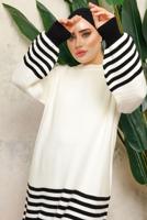 Tesettür giyim SİYAH DİK YAKA ÇİZGİLİ TUNİK T 6308-1