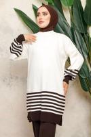 Tesettür giyim KAHVE DİK YAKA ÇİZGİLİ TUNİK T 6308-1