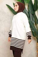 Tesettür giyim KAHVE DİK YAKA ÇİZGİLİ TUNİK T 6308-1