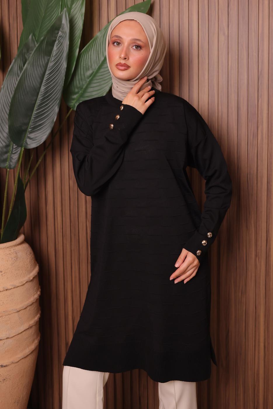 Tesettür giyim SİYAH TRİKO TUNİK T 7007