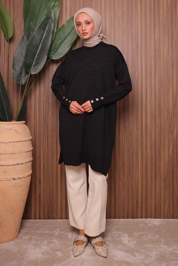 Tesettür giyim SİYAH TRİKO TUNİK T 7007 - TRENDTESETTÜR
