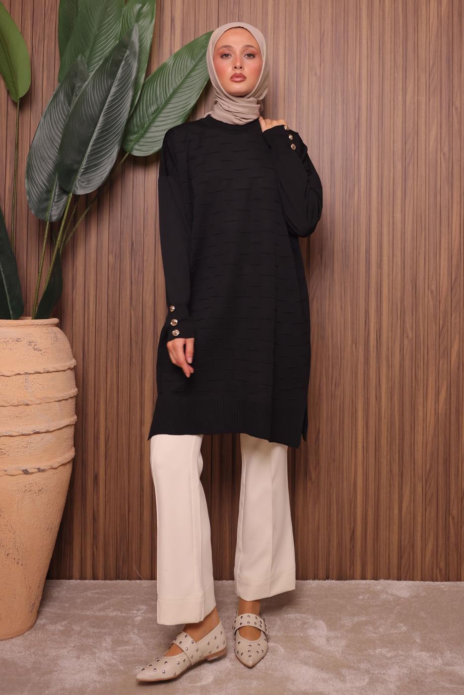 Tesettür giyim SİYAH TRİKO TUNİK T 7007